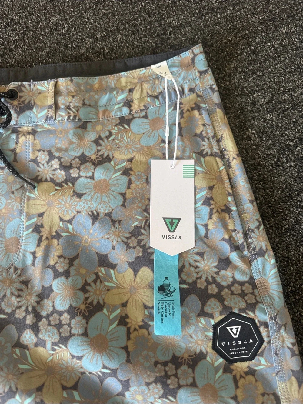 VISSLA Men’s Floral Board Shorts in Grey, Blue & Yellow